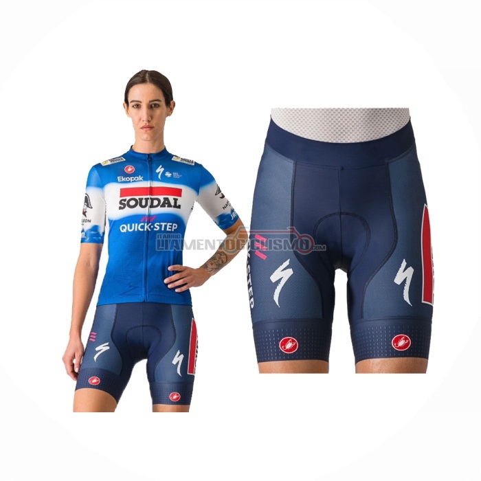 2024 Abbigliamento Ciclismo Donne Deceuninck Quick Step Blu Manica Corta e Salopette